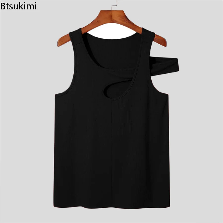 mens summer irregular vest top sleeveless hollow sexy casual vest street clothing breathable mens summer clothing top 250318