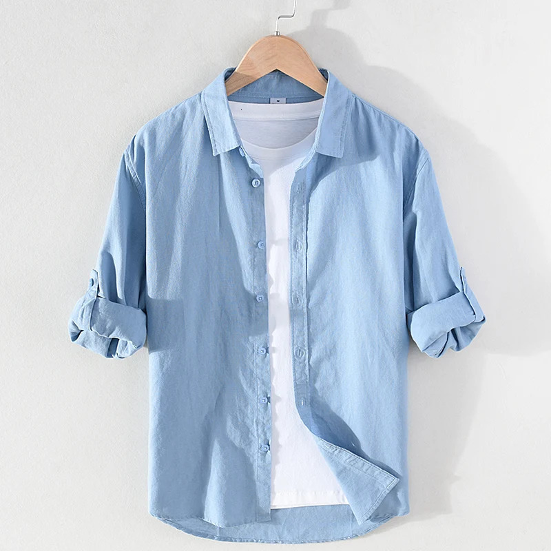 Long-sleeved Casual Linen Shirts For Men Fashion Solid 10 Colors Tops Clothing Camisa Masculina Chemise 250320