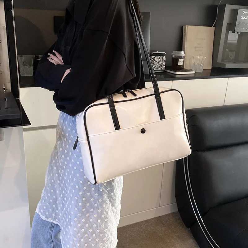Simple solid color PU leather large capacity womens handbag shoulder bag Y250320