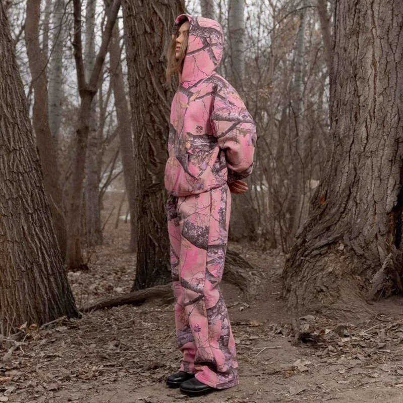 Niche trendy brand Akimbo street branch camouflage print pink hoodie for men and women