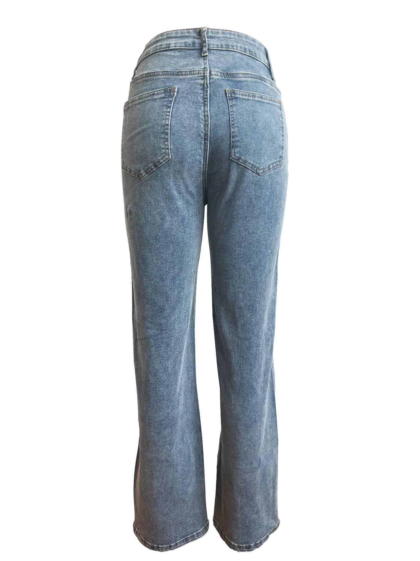 Hollow denim elastic pants sexy womens high waisted elegant streetwear denim casual straight pants 250320