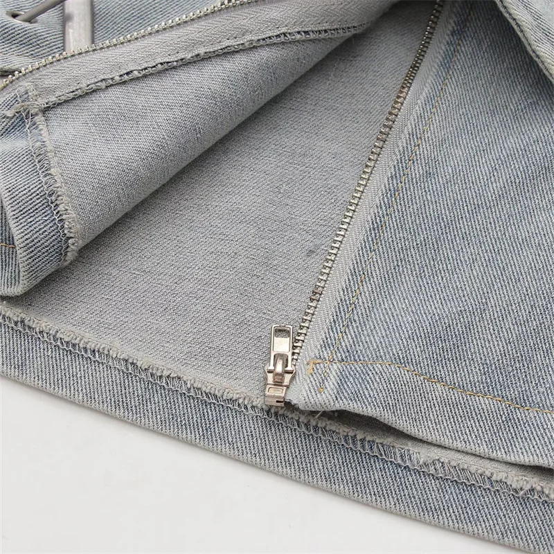 KEYANKETIAN Eyelet Cross Belt Decoration Womens Denim Mini Skirt Y2K Sexy Zip-up Slim Package Hip Stretch Skirt 250320