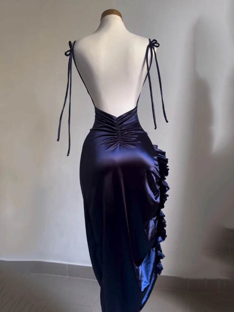 Sexy Bodycon Long Dress Women Summer Vintage Backless Strapless Ruffles Fork Party Club Elegant Evening Dresses Lace Up Vestidos 250320