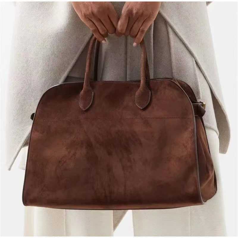 Natural Suede Tote Handbag Women Nubuck Leather Large Capacity Casual Shoulder Bag Roomy Commute Bag Portable Underarm Bag 2025 Y250320
