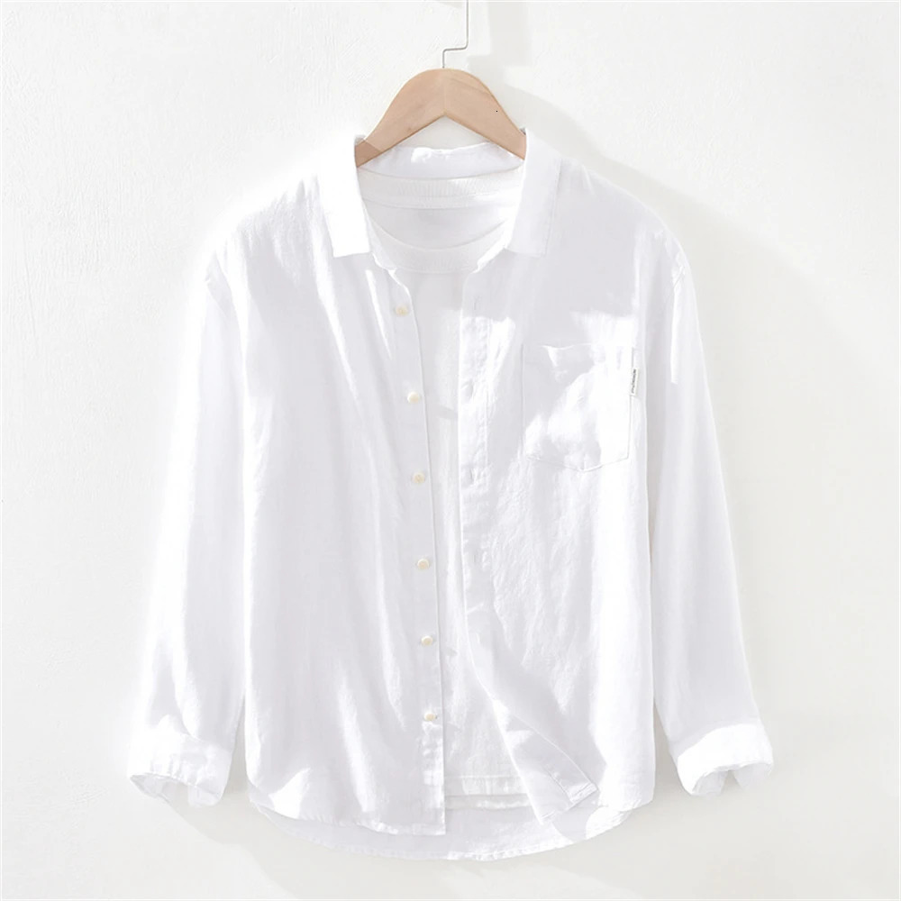 Spring Linen shirt for men long sleeve mens clothes freshness regular white Casual shirts Loose and breathable solid mens tops 250320
