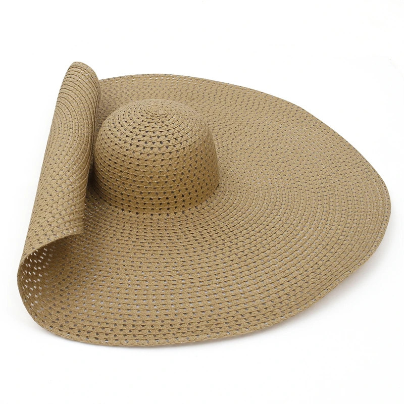 25CM Elegant Women Large Brim Sun Hat Outdoor Travel Hollow Out UV Protection Summer Straw Hat 250320