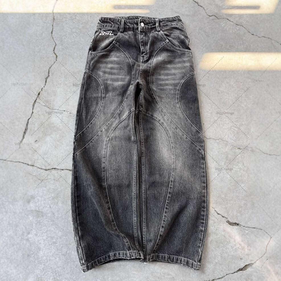American high street trend Gothic punk washed loose straight leg jeans for men and women