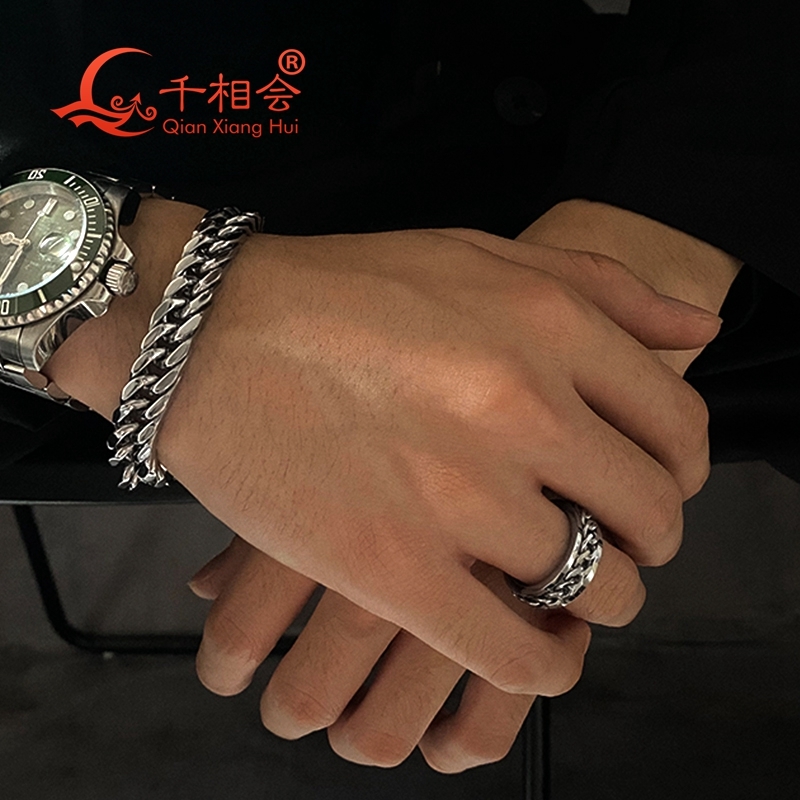 14mm Bracelet Punk Heavy boy Polished S925 silver hip hop Men Curb Cuban Link Chain Or Choker Jewelry Smooth surface