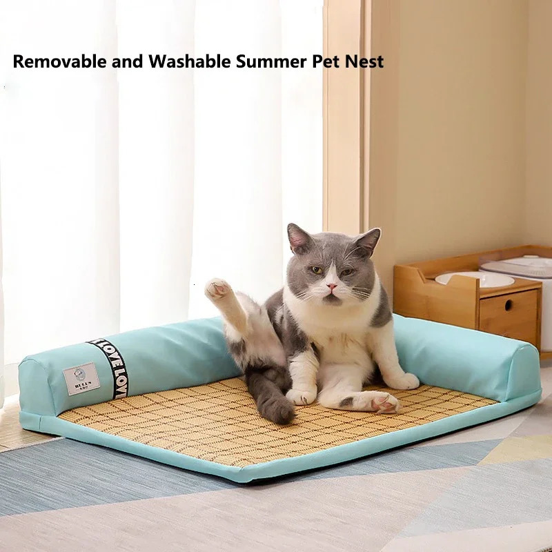 Summer Pet Cooler Cat Kennel Dog Ice Cooling Rattan Mat Bed Removable Washable Nonstick Hair Supplies 250312