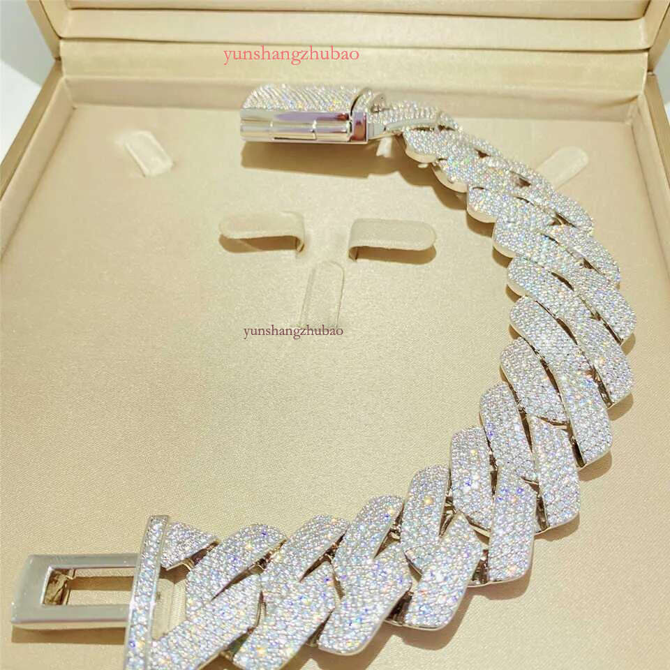 Cuban Chain Necklace Hip Hop 26mm Four Row Dia Box Buckle Miami Thick Sier Moissanite Men's Free shipping