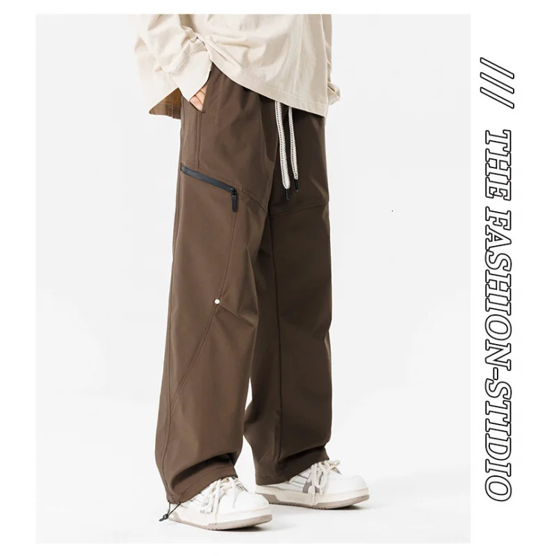 American Style Trendy Cargo Pants Mens Loose Fit Straight Leg Spring Autumn Casual Pants Trendy 250320