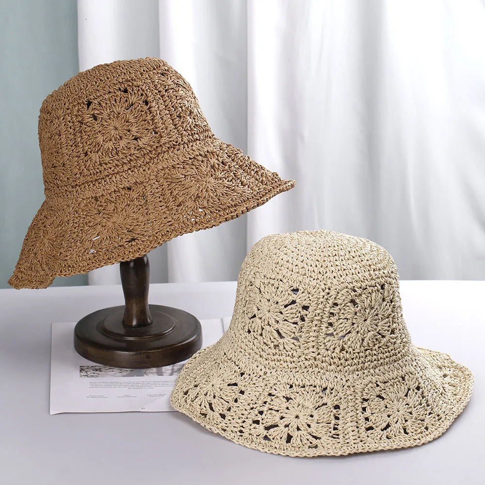 Womens straw hat crochet hat bucket hat UV protective hat womens sun hat womens foldable sun hat 250320