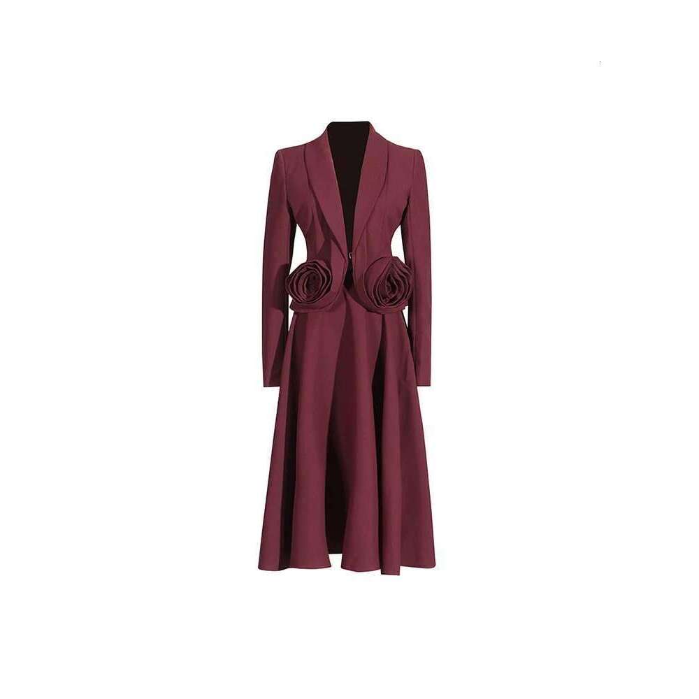 Solid Bury Two Piece For Women Lapel Long Sleeve Spliced Appliques Coats High Waist A E Skirt Set Female