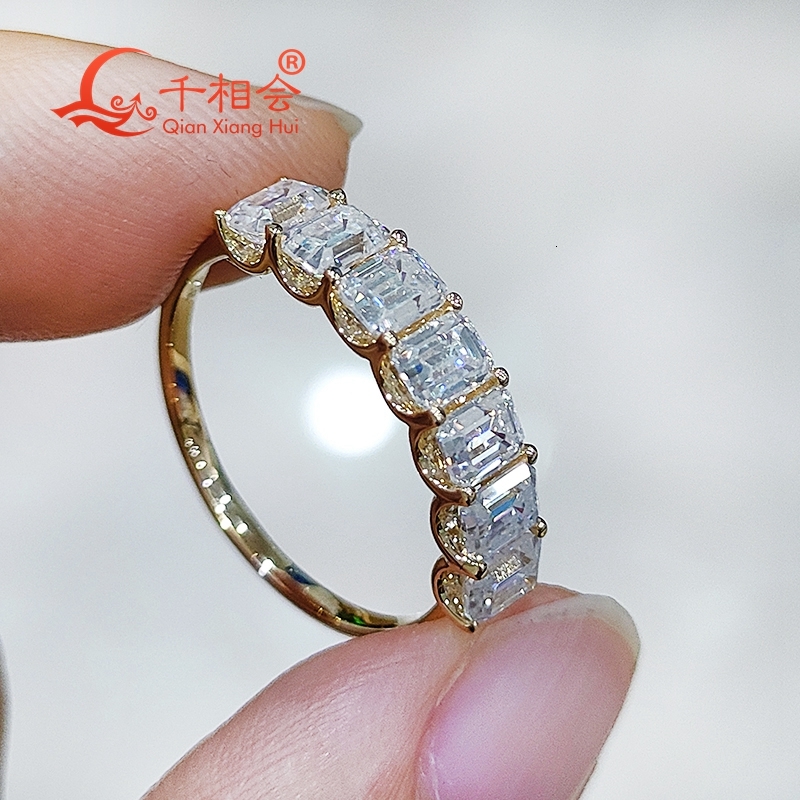 3*4mm 7pcs emerald shape Sterling 925 Silver half band Moissanite Ring women Diamonds Male fine Jewelry gift wedding dating