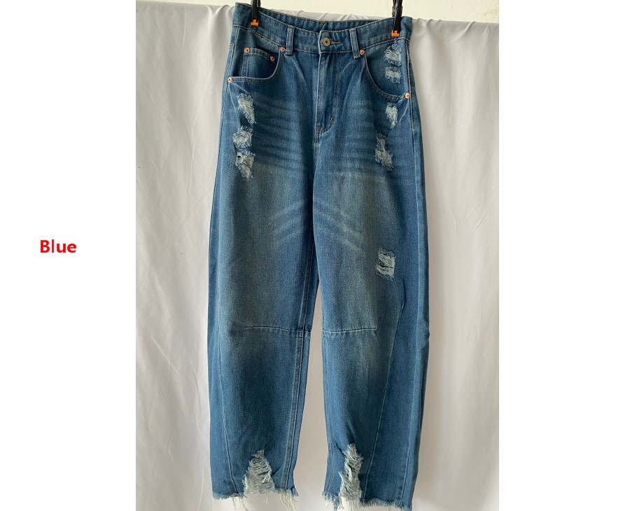 CNLONGBIDA Women's Jeans Wide leg casual jeans summer new high waisted loose fringed pants H5N724