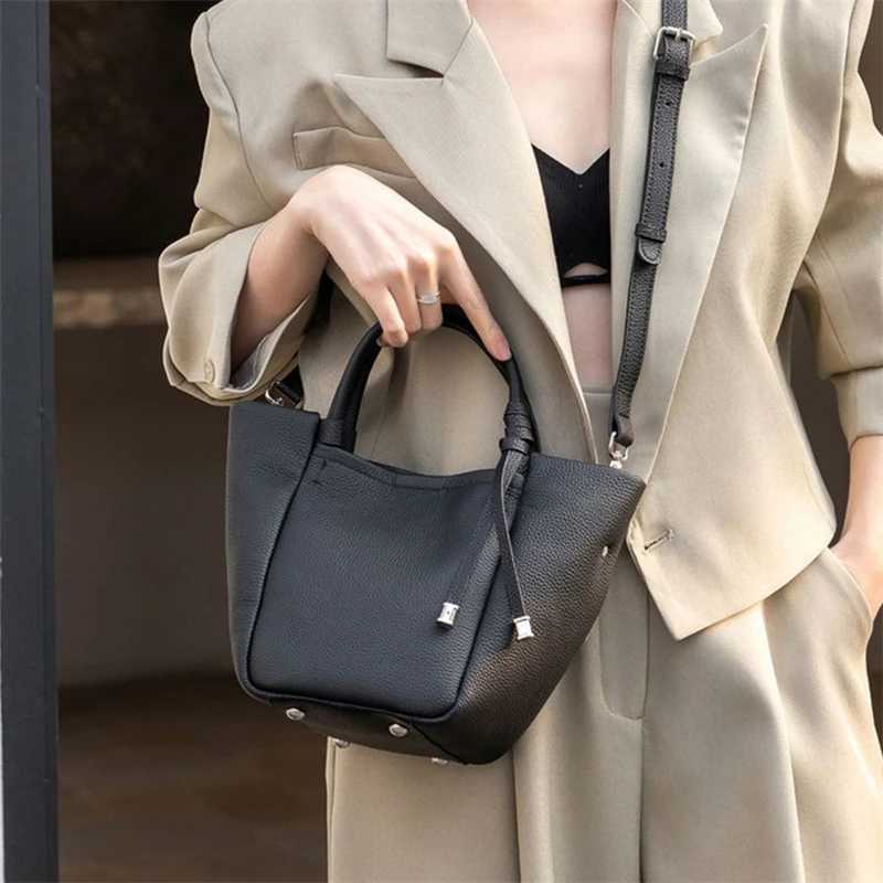Burminsa Cowhide Leather Handbag for Women 2025 Luxury Designer Basket Shopping Women Shoulder Cross Bag Y250320