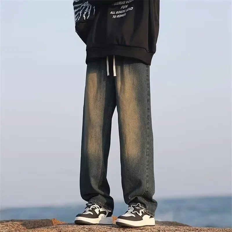 Mens Jeans Wide Y2k Pants Baggy Man Denim Shorts Jean Streetwear Trousers Clothing Flared Male Cargo Pant Ripped 250312
