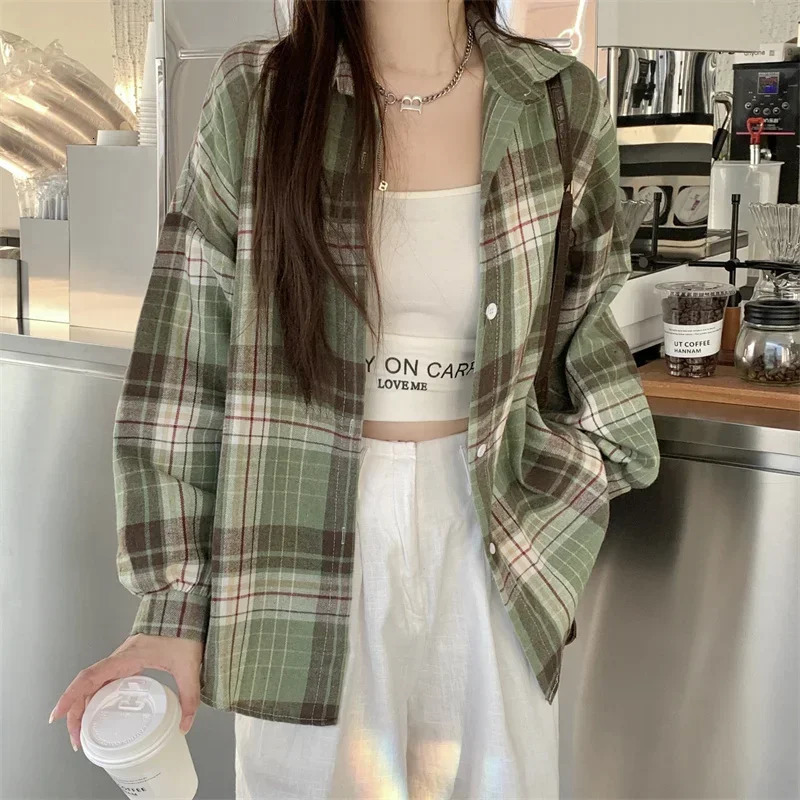 Black Flannel Shirt for Women Long Sleeve Collared Button-Up Tartan Plaid Shirt Jacket Teen-girl Casual Everyday Outfit 250317