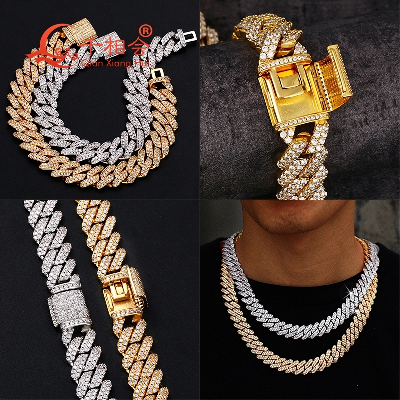 Necklace S925 silver 8-20mm two rows Cuban Link Iced Out Hip Hop white Moissanite Link Chain Jewelry for Women Men Gifts