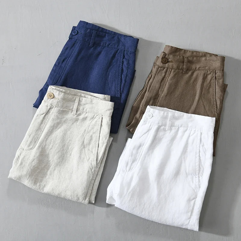 Pure Linen Shorts for Men Summer Fashion Solid White Loose Holiday Shorts Man Casual Plus Size Button Fly Short Pants 250320