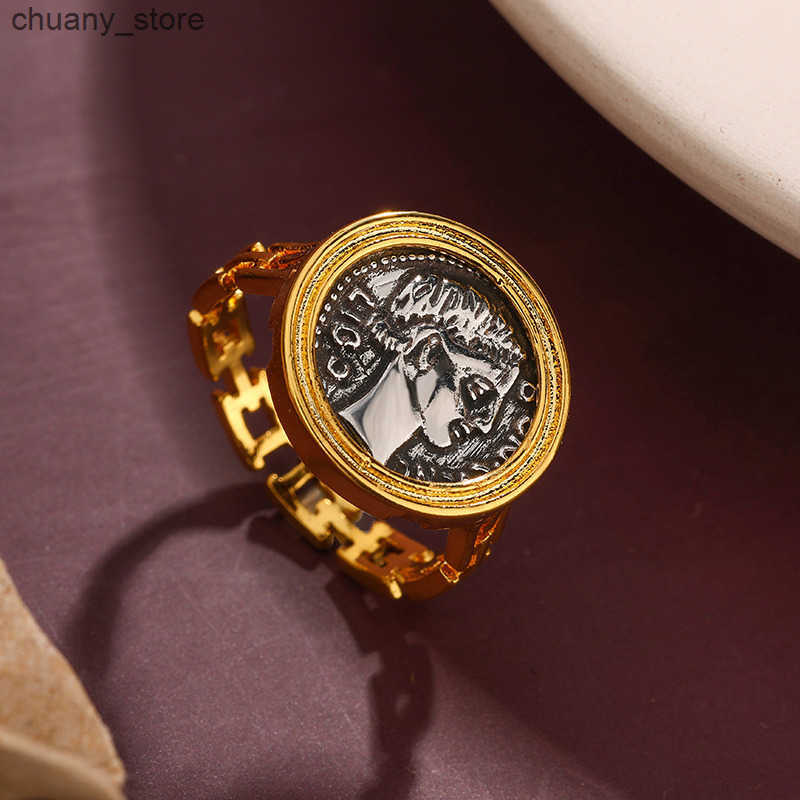 Solitaire Ring Vintage vintage antique coin lucky goddess ring with unique personality embossed portrait gold opening ring z250321