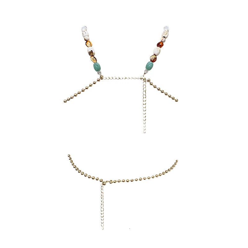 Sexy Girls Island Vacation Jewelry Bra Colorful Different Shapes Gem Hollow Metal Tassel Handmade Beaded Body Accessories 250320