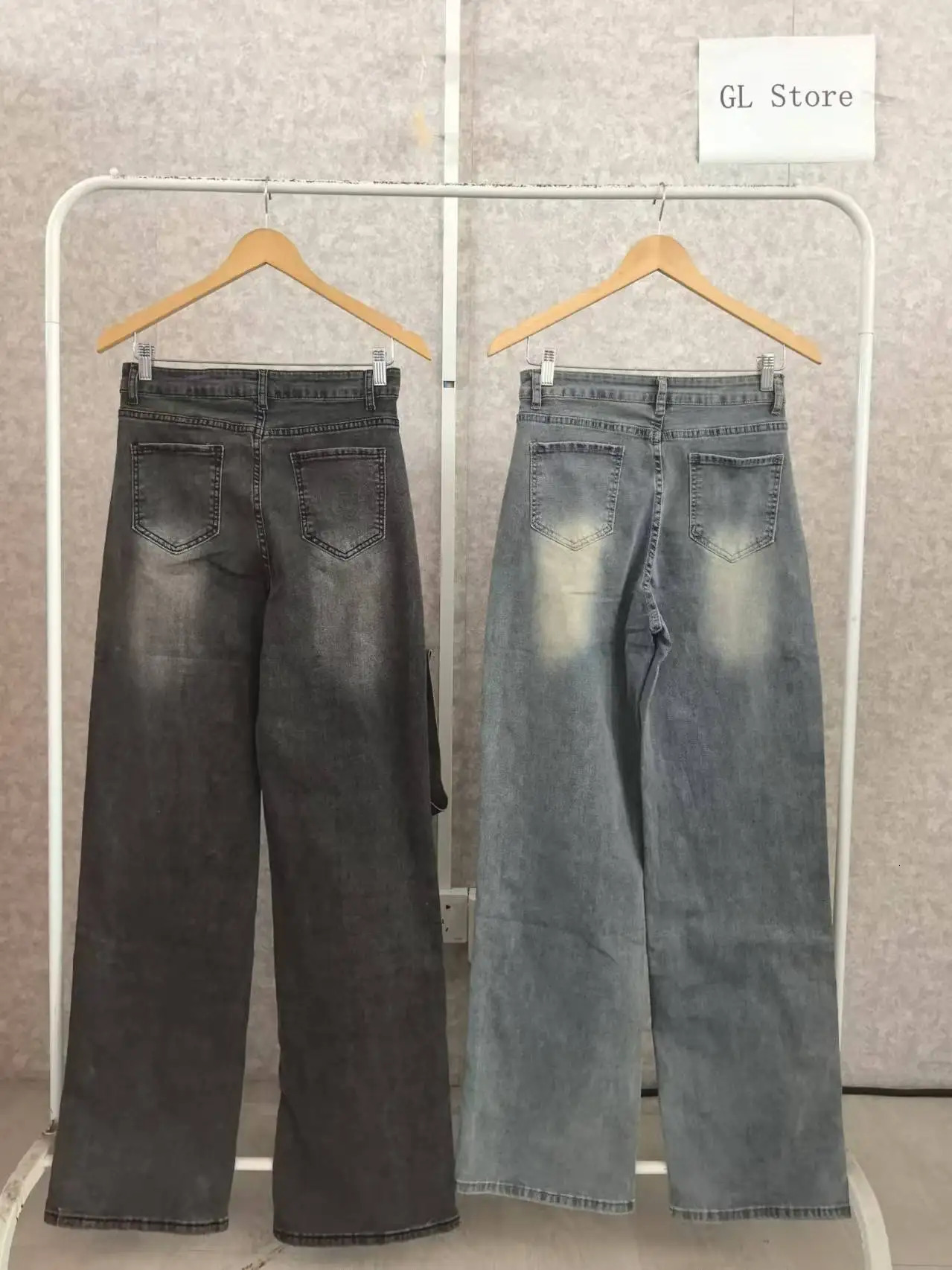 CM.YAYA Womens Street Clothing Button Cut Cargo Straight Denim Wide Leg Jeans Pants INS Elastic Fashion Party Cargo Truck 250320