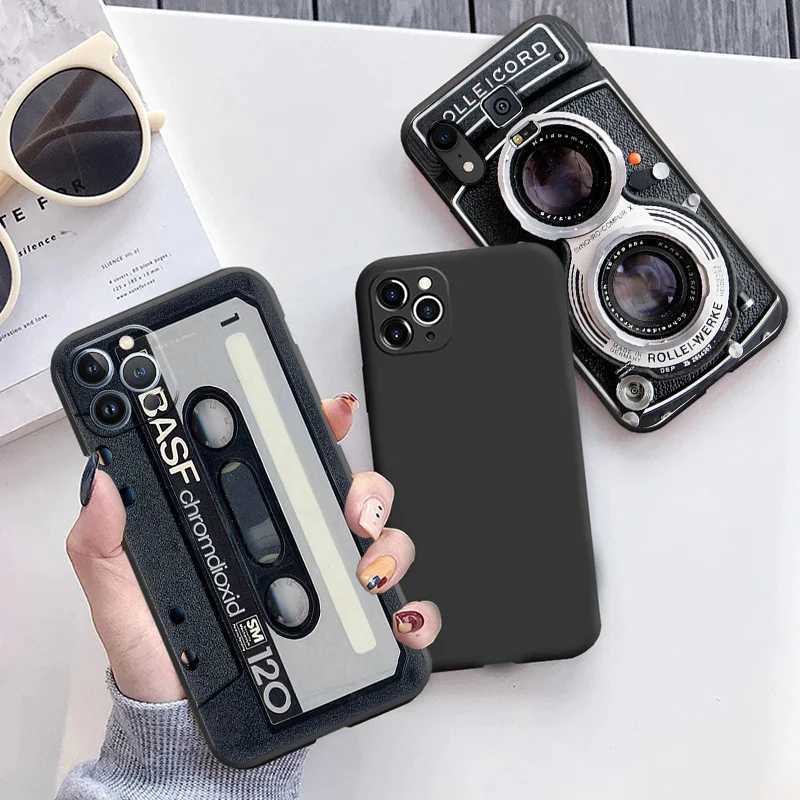 Matte Phone Case For iphone 16 Plus 15 14 13 12 11 Pro Max Mini 7 8 XR 16Pro XSMax Cassette Tape Classic Camera Black Soft Cover Z250321