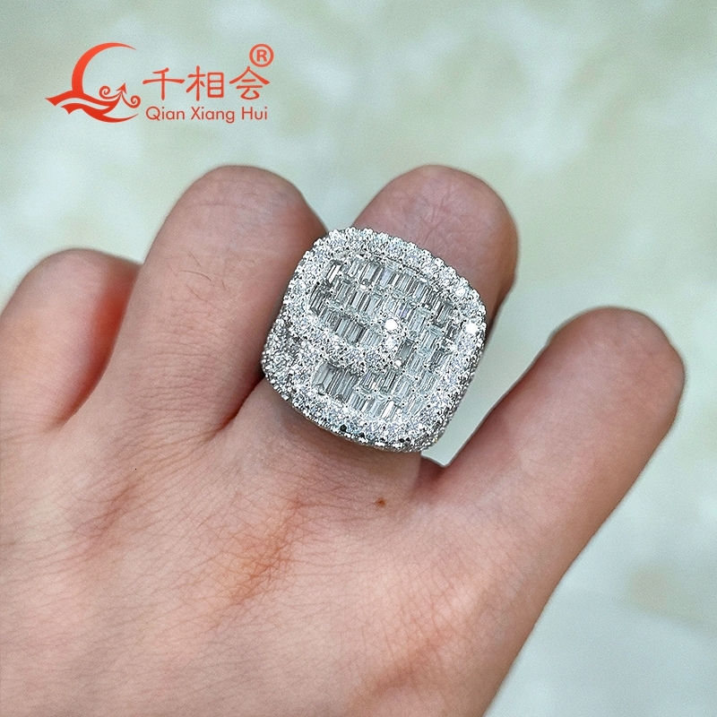 Big size Sterling 925 Silver G real Moissanite Ring for Men And Women round Brilliant Diamond Engagement Wedding Jewelry