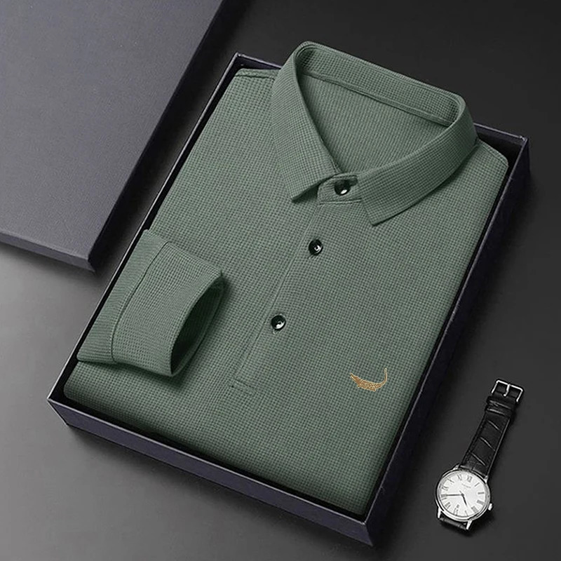 2024 highquality mens long sleeved Tshirt with spring and summer cotton embroidery polo shirt clothing a collar loose bottom 250320