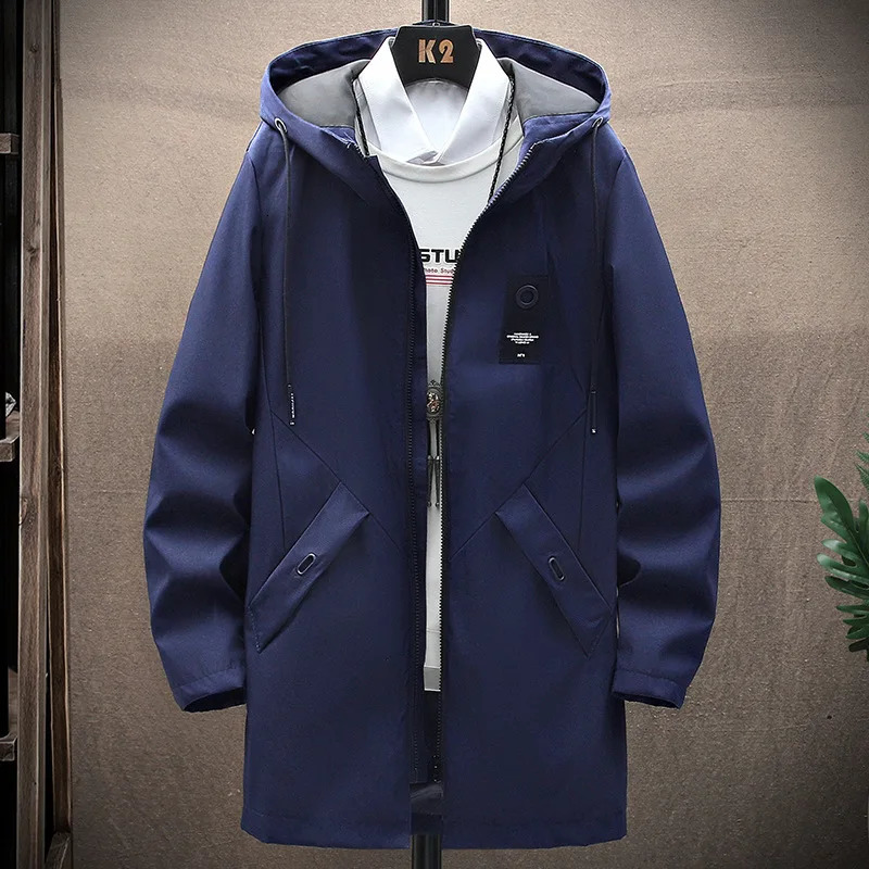 FGKKS Outdoor Casual Jacket For Men Solid Color Long Windproof Hooded Coat High Quality Casual Jacket For Men 250320