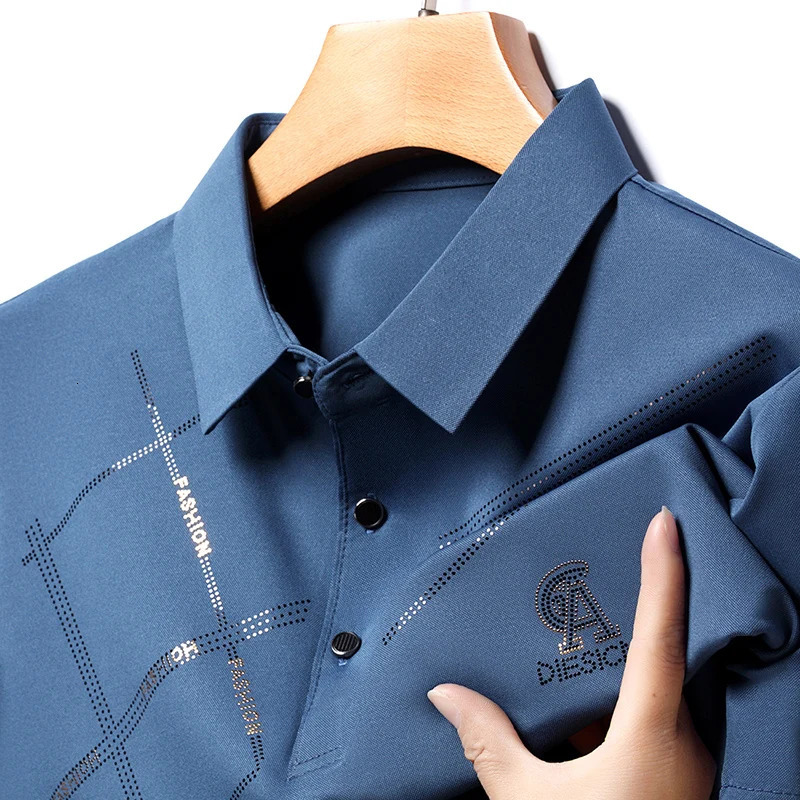 Fashionable embossed polo shirt short sleeved mens summer high-end ice silk comfortable casual light T-shirt 250320