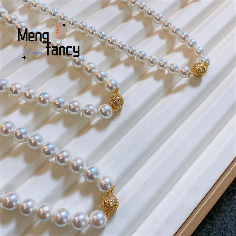 Natural Magnetic Clasp Mother of Pearls Pastel Pearl Necklace Versatile Simple Temperament Exquisite Fashion Fine Jewelry 250318