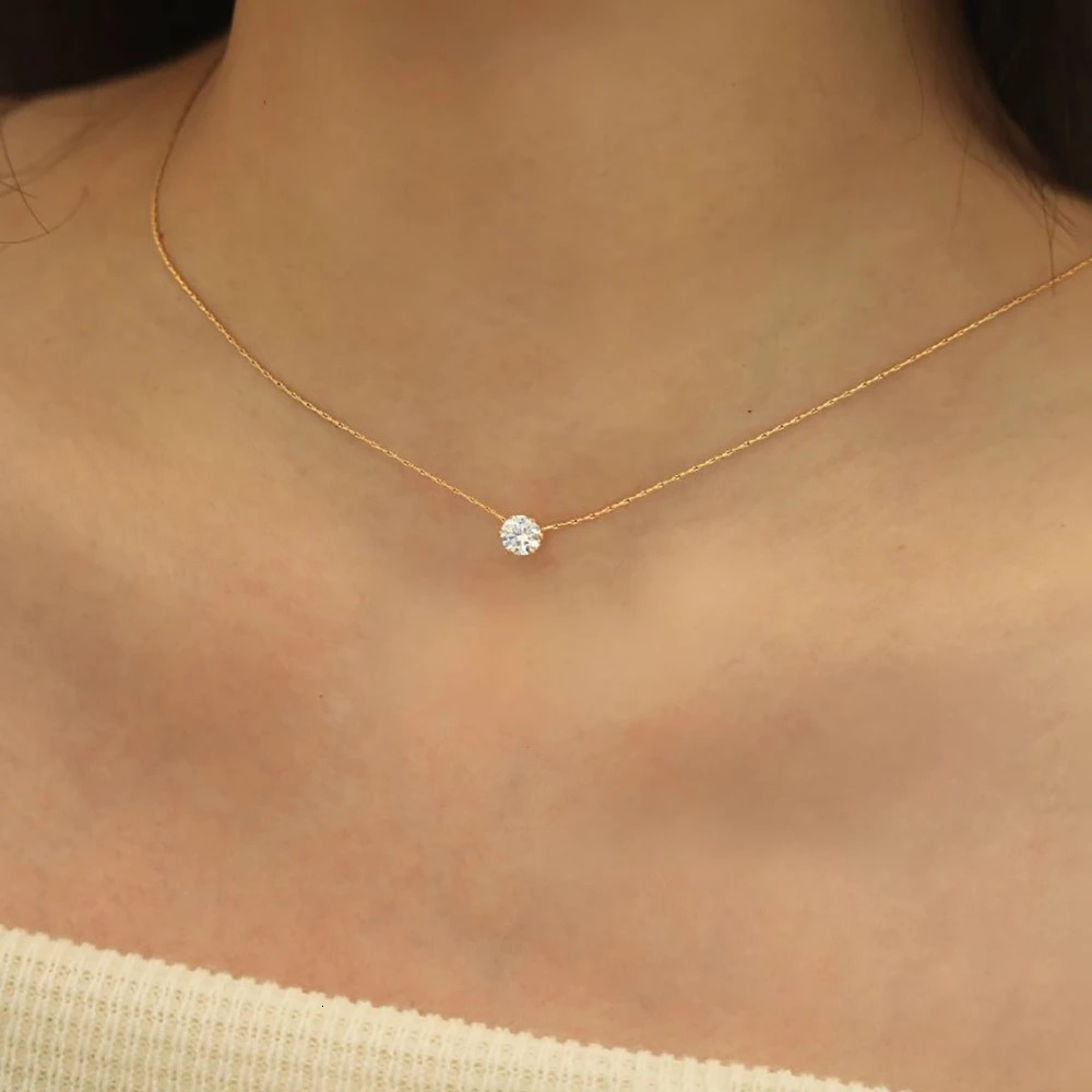 Stainless steel goldplated Dainty Minimalist Zircon Charm Anti Tarnish Chain round transparent Cz stone necklace 250313