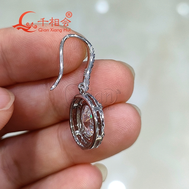 Halo S925 Silver Water-Drop Oval Ear Studs 7x10mm White Moissanite Stone Jewelry for Women Wedding Gift