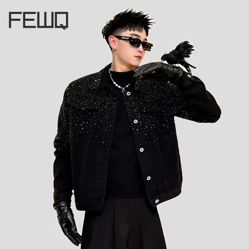 FEWQ Mens Jacket Trend Slim Fit Casual Versatile Turn-down Collar Long Sleeve Flash Male Coat Fashion 24X2210 250313