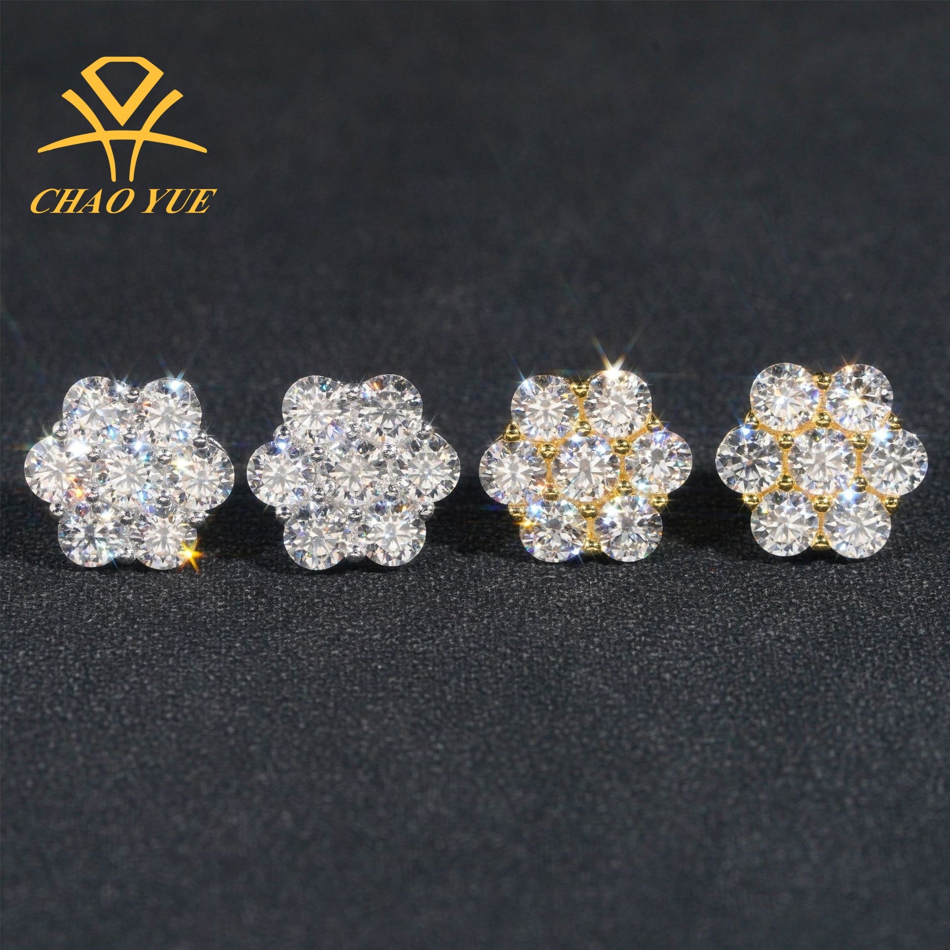 Hot selling 4mm 925 silver inlaid vvs moissanite earrings mens and womens flower style exquisite accessories