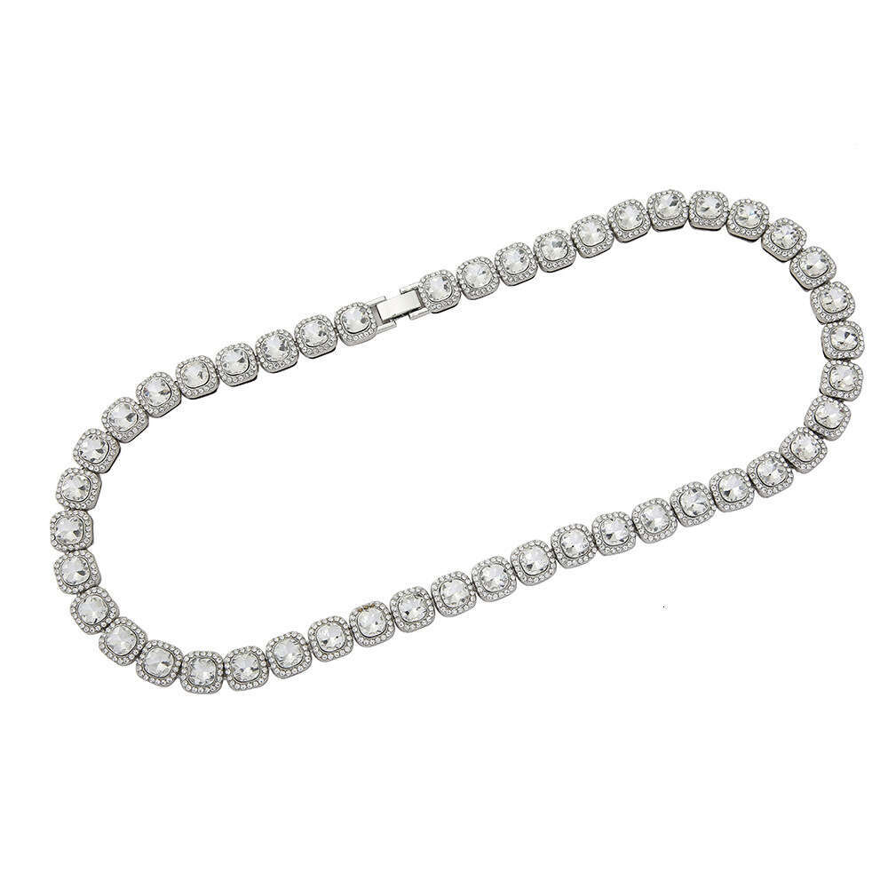 Men's and women's fashionable alloy rock sugar water hip-hop Italian dia studded es Cuban chain necklace