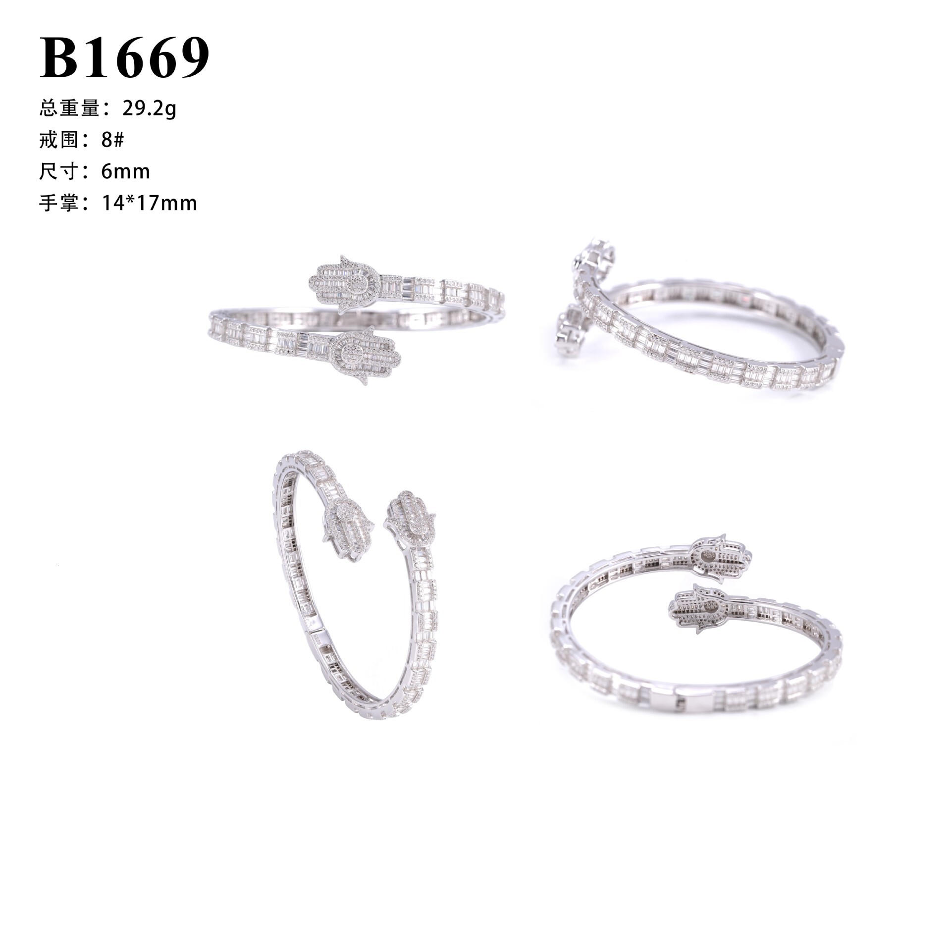 New S925 Silver Set D-Color Moissanite T-Square Palm Bracelet Hip Hop Fashion High end Bracelet