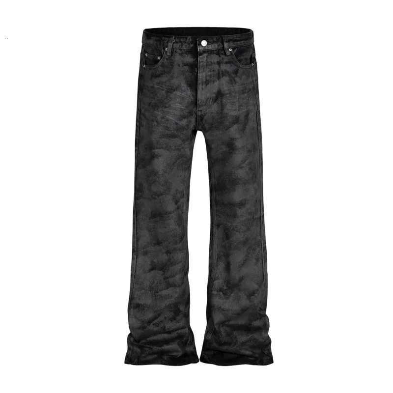 HKSH Mens Trendy Dark Long Leg Denim Pants Wax Brushed Glue Micro Flash Jeans Fashion Trouthers HK2467 250317