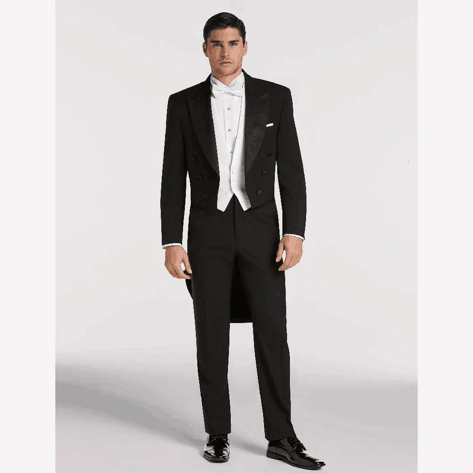 Mens Long Tailcoat Three Pieces JacketPantsVest set Handsome Highend Male Formal Party Prom Suit 250311