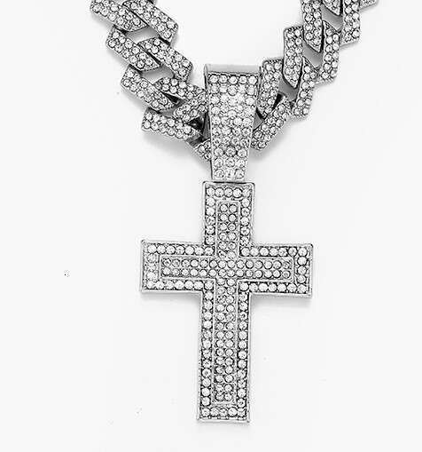 Hip hop hot selg alloy full cross pendant fashion trend rap dia men's Cuban chain necklace jewelry