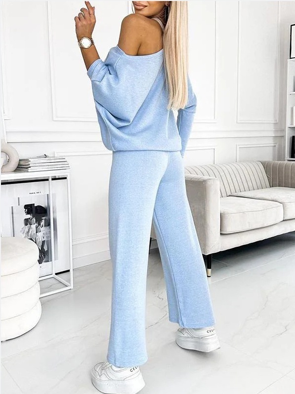 Autumn Womens Solid Color Fashion Casual Slant Shoulder Sports Pants Long Set for Women 240325