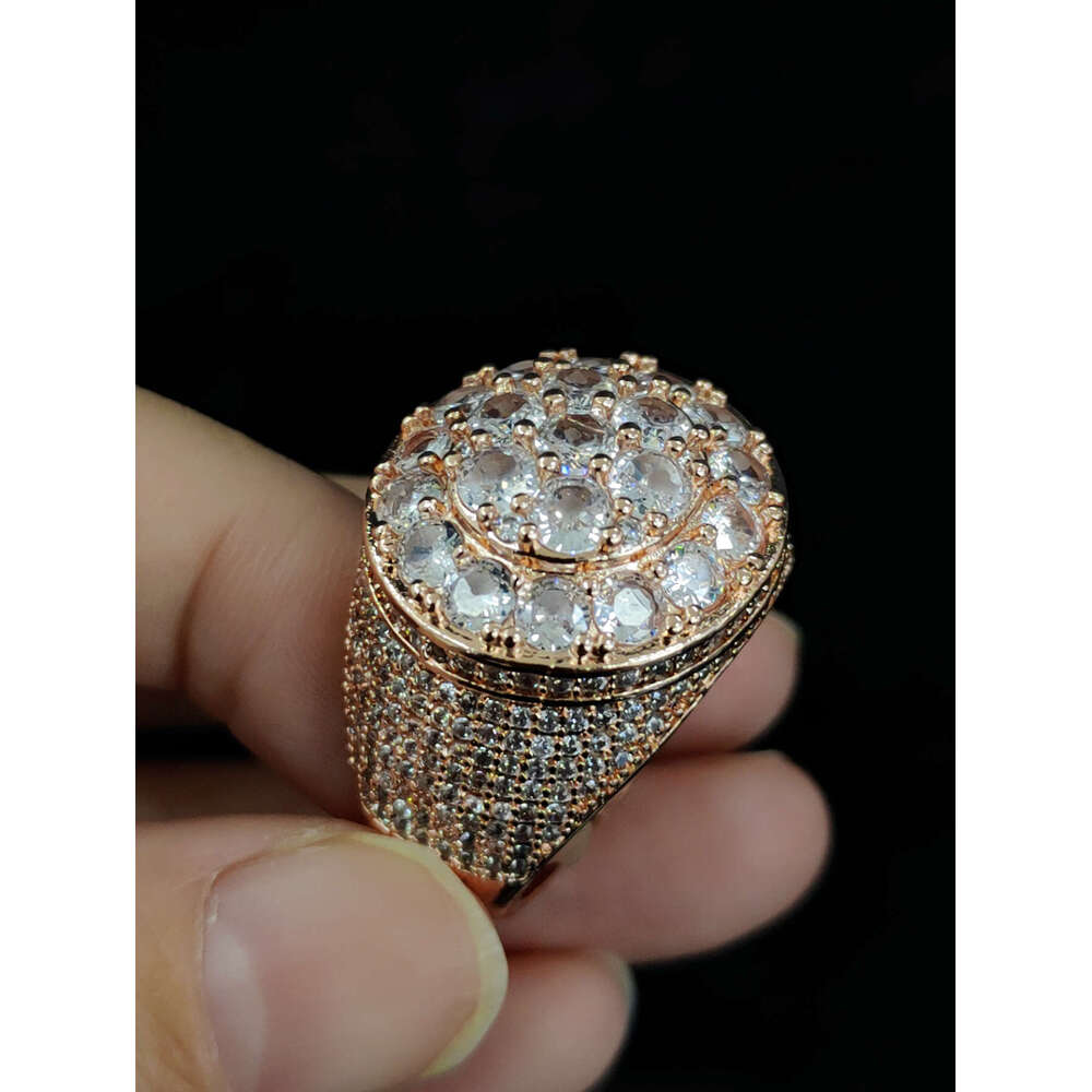 Hip hop trendy copper material, real gold, electroplated flower diamond, men's ring, personalized accessory