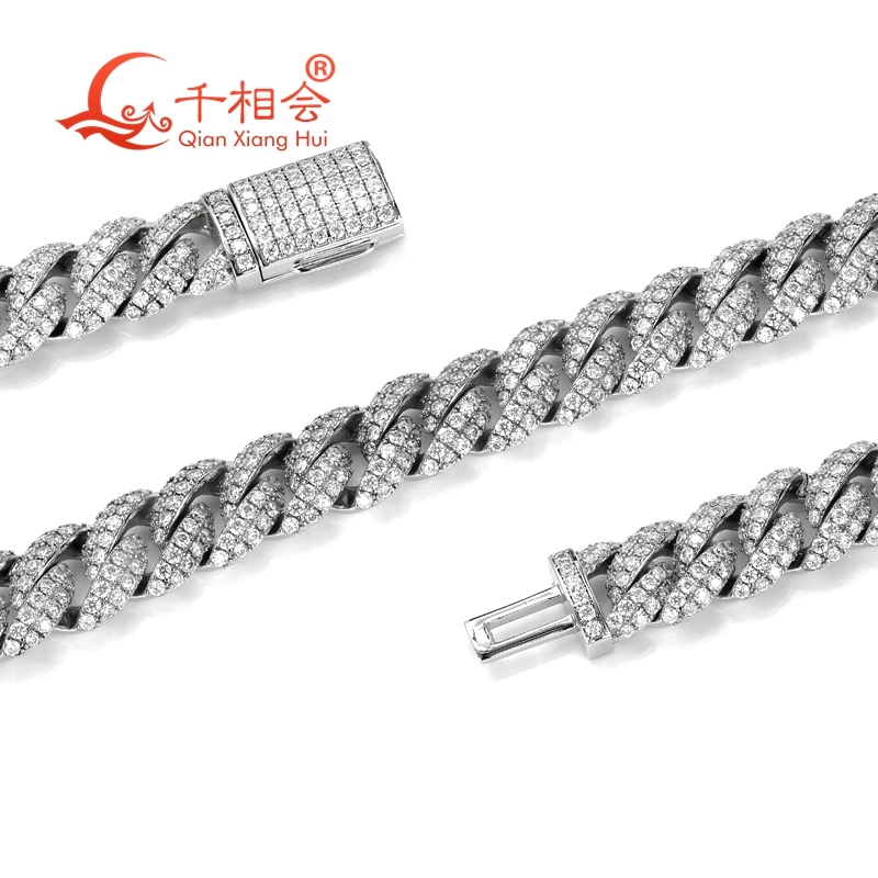 Half Moon Shaped Bracelet 10mm S925 Sterling Silver Cuban Chain with Moissanite Diamond Hip Hop Style Miami Cuban Link Chain
