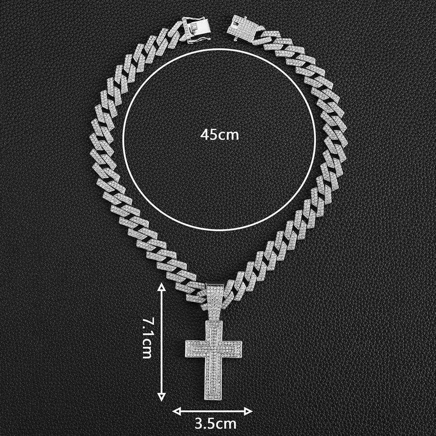 Hip hop hot selg alloy full cross pendant fashion trend rap dia men's Cuban chain necklace jewelry