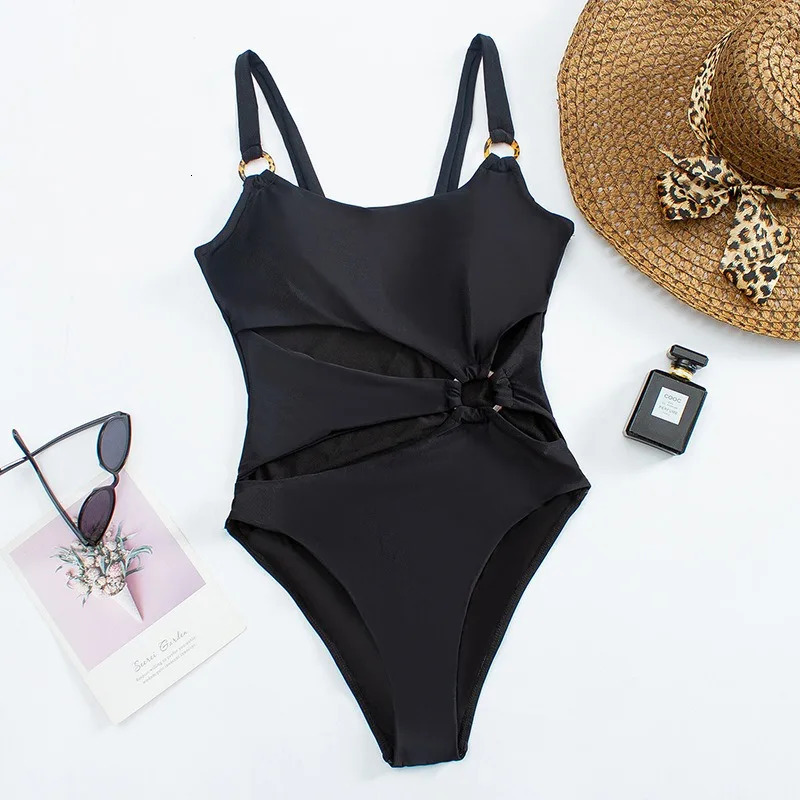 Sexy Onepiece Solid Color Women Bikini Set with Hollow Suspender Fashion Backless Swimsuit Low Waisted 250320Z
