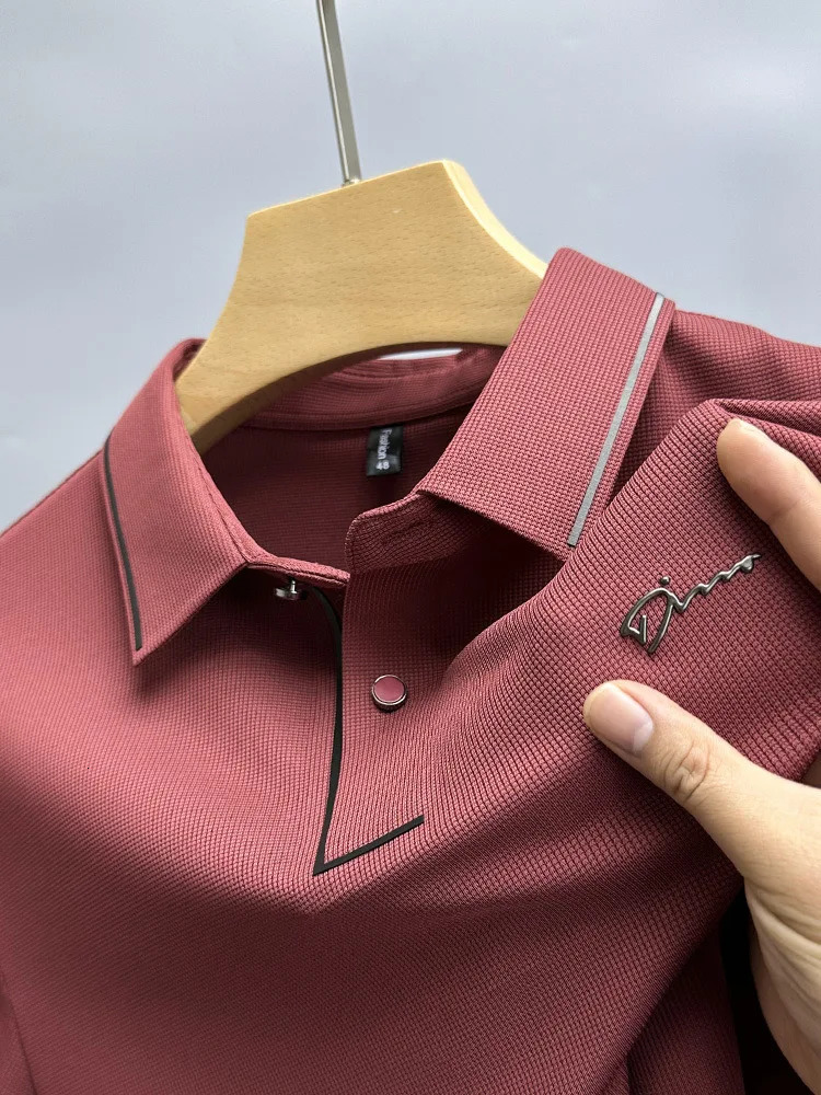 Lightweight ice silk short sleeved T-shirt mens flip collar casual summer fashion embroidery cool breathable polo shirt 250320