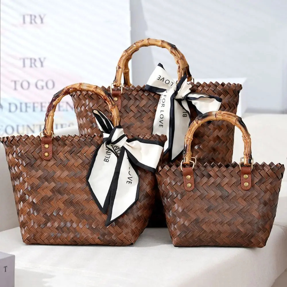 Womens large capacity bamboo handbag crochet bag casual womens shopping vacation beach 250317