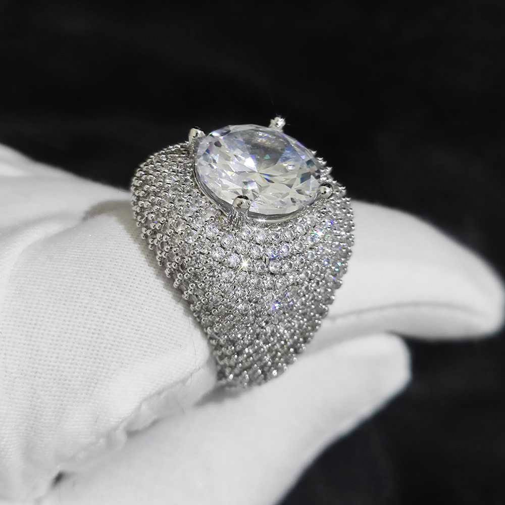 Hip Hop Latest Arrival 18k Gold Plated Exaggeration Big Round Diamond Iced Out Rings Micro Pave Full CZ Ring for Men